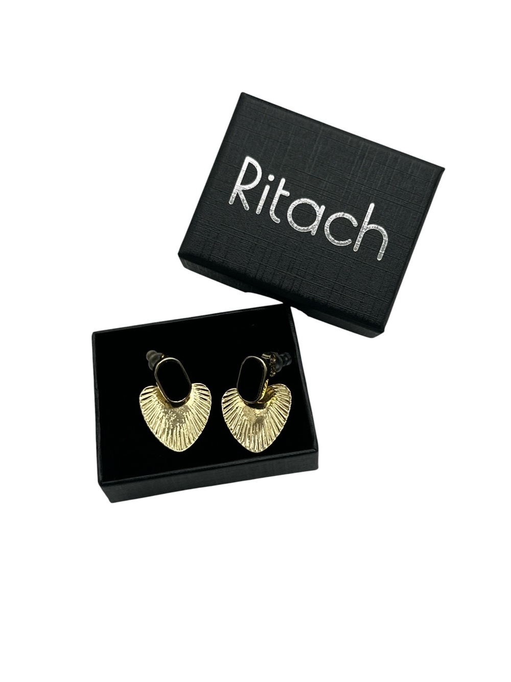 New! Gold Heart Drop Earrings with Black Accents